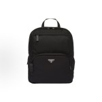 PRADA Re-Nylon enamel metal triangular logo zipper opening backpack, medium size for men, black